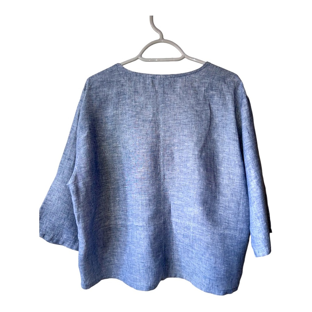 SIGRID OLSEN | Linen Boxy Fit V-Neck Button Up Top Sz Medium - Picture 2 of 5